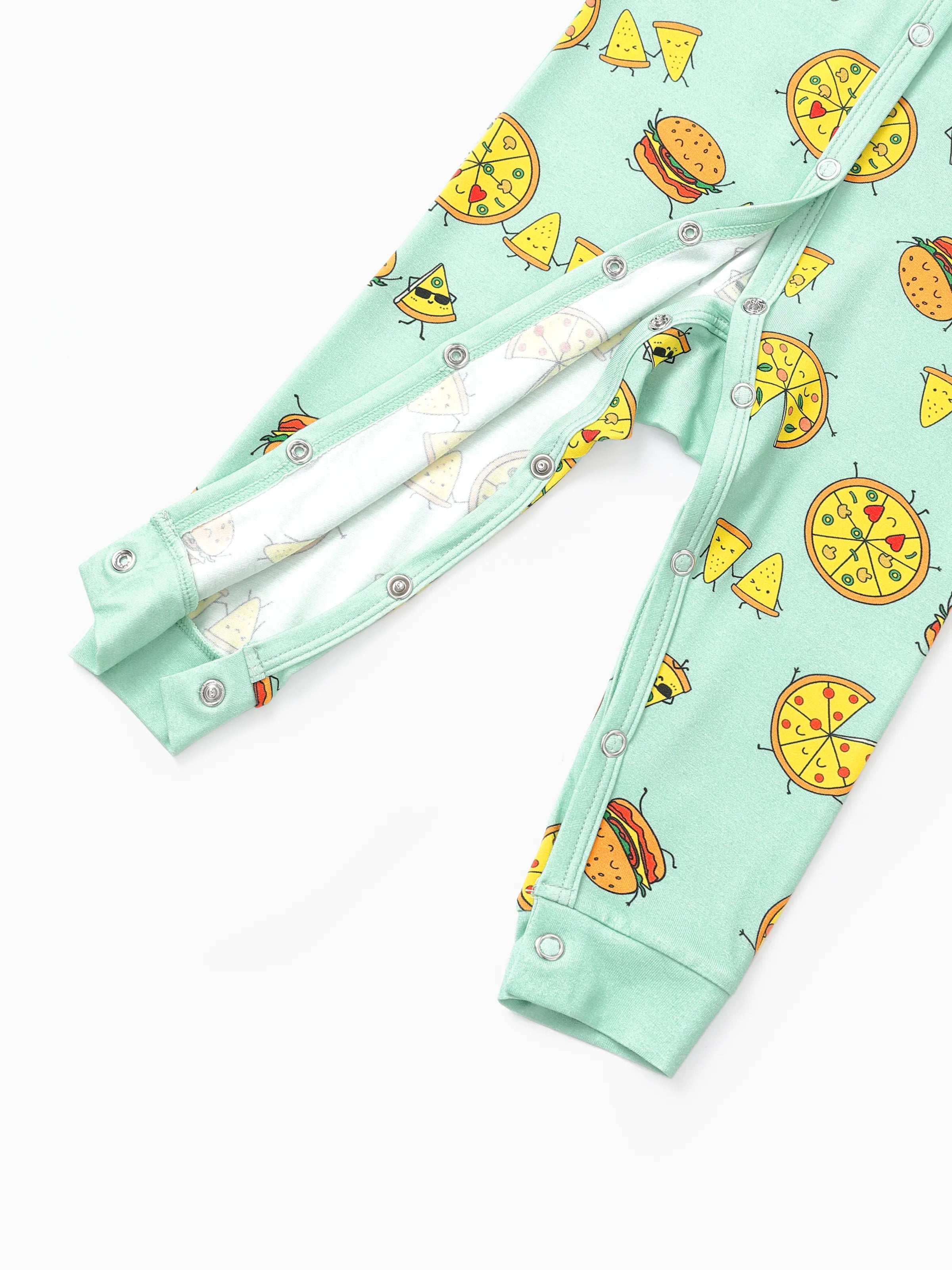 Bamboo Family Mint Green PJs Cute Cartoon Food Theme Print Short Sleeve & Long Pants Sleepwear Matching Pajama set (Snug-Fitting for Children) Light Blue