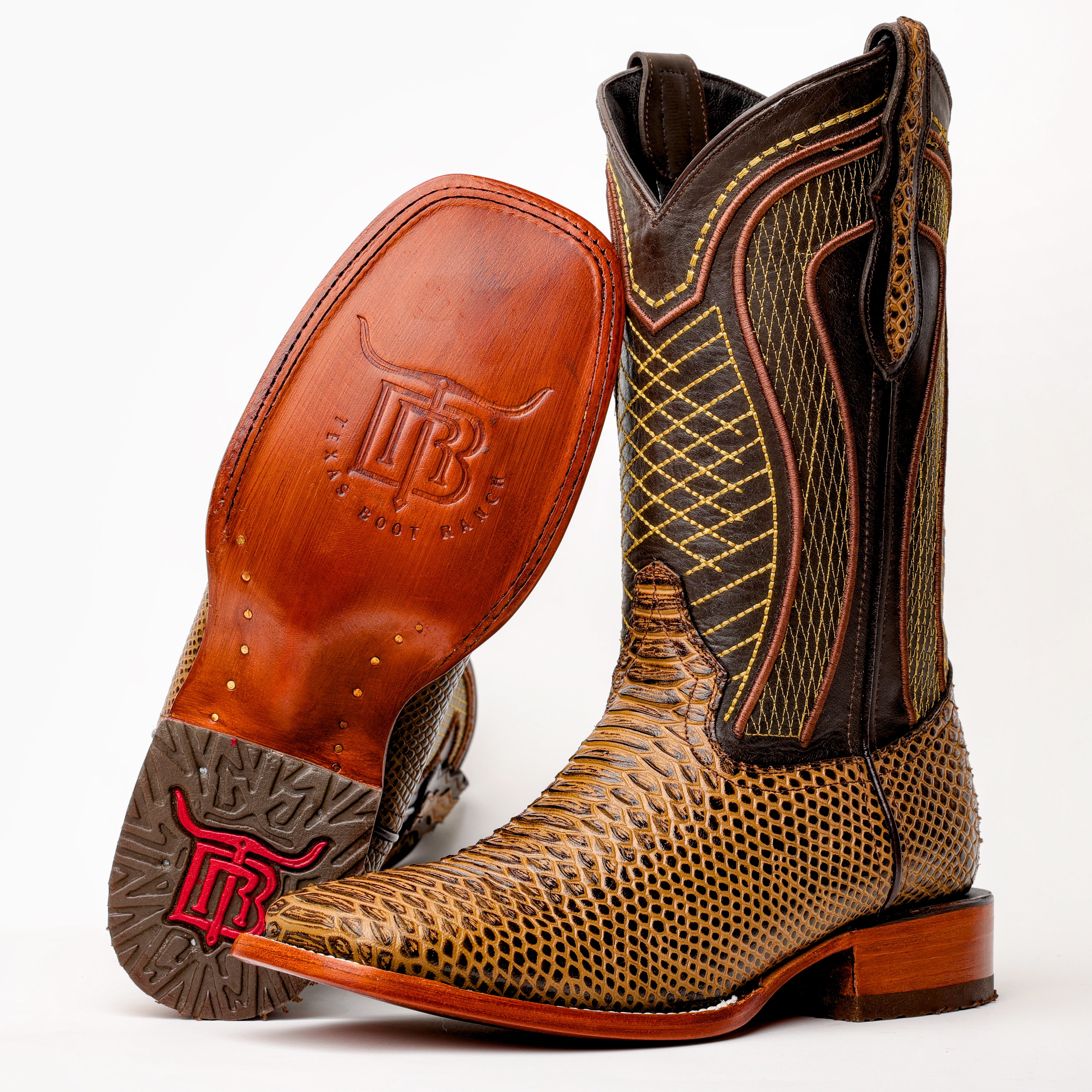 Honey Python Leather Boots - Square Toe