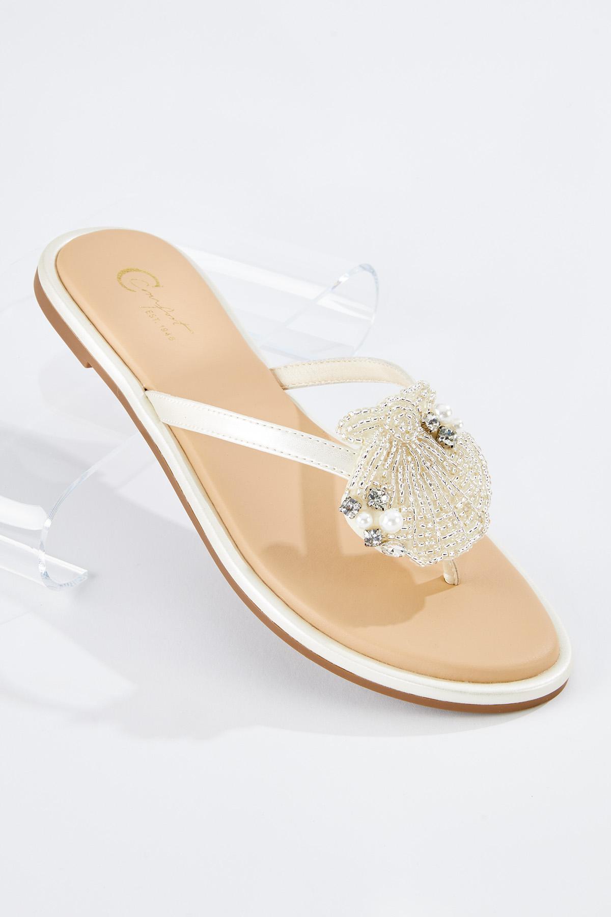 Embellished Shell Thong Sandals