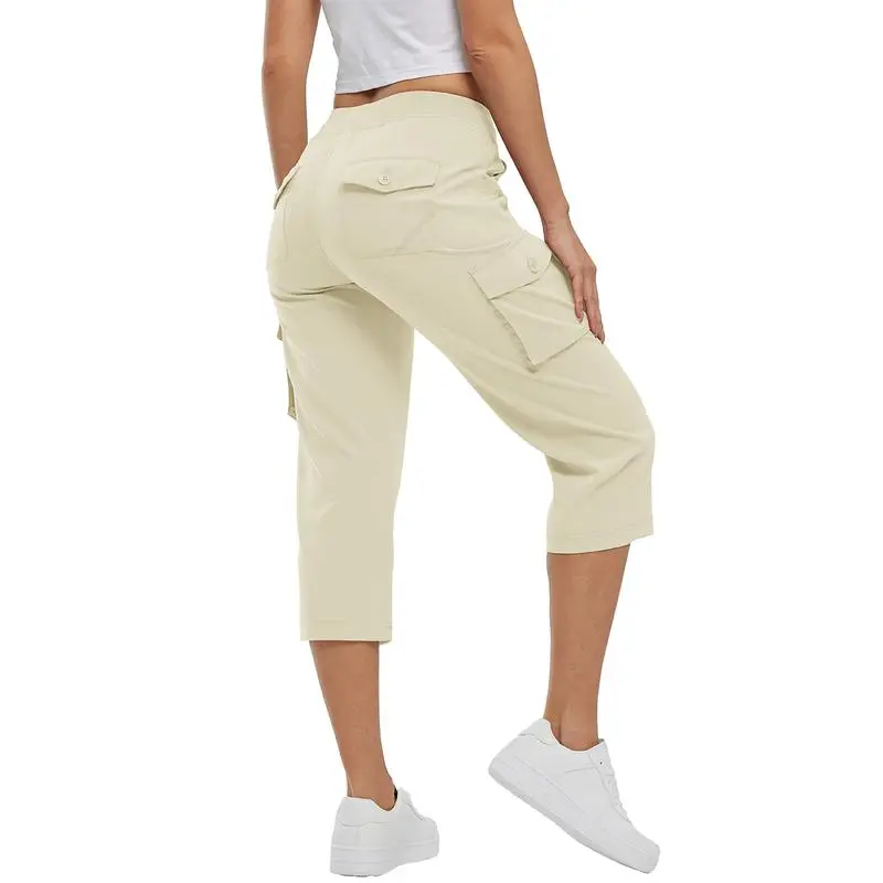Womens Lightweight Capris Hiking Pants 6 Pockets Quick Dry Cargo Outdoor Trip Loose Shorts