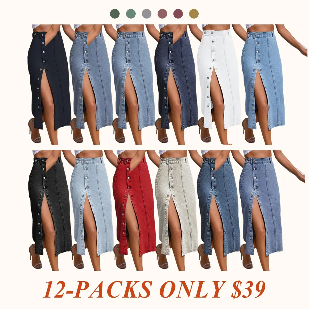 Women's Button Front Denim Skirt