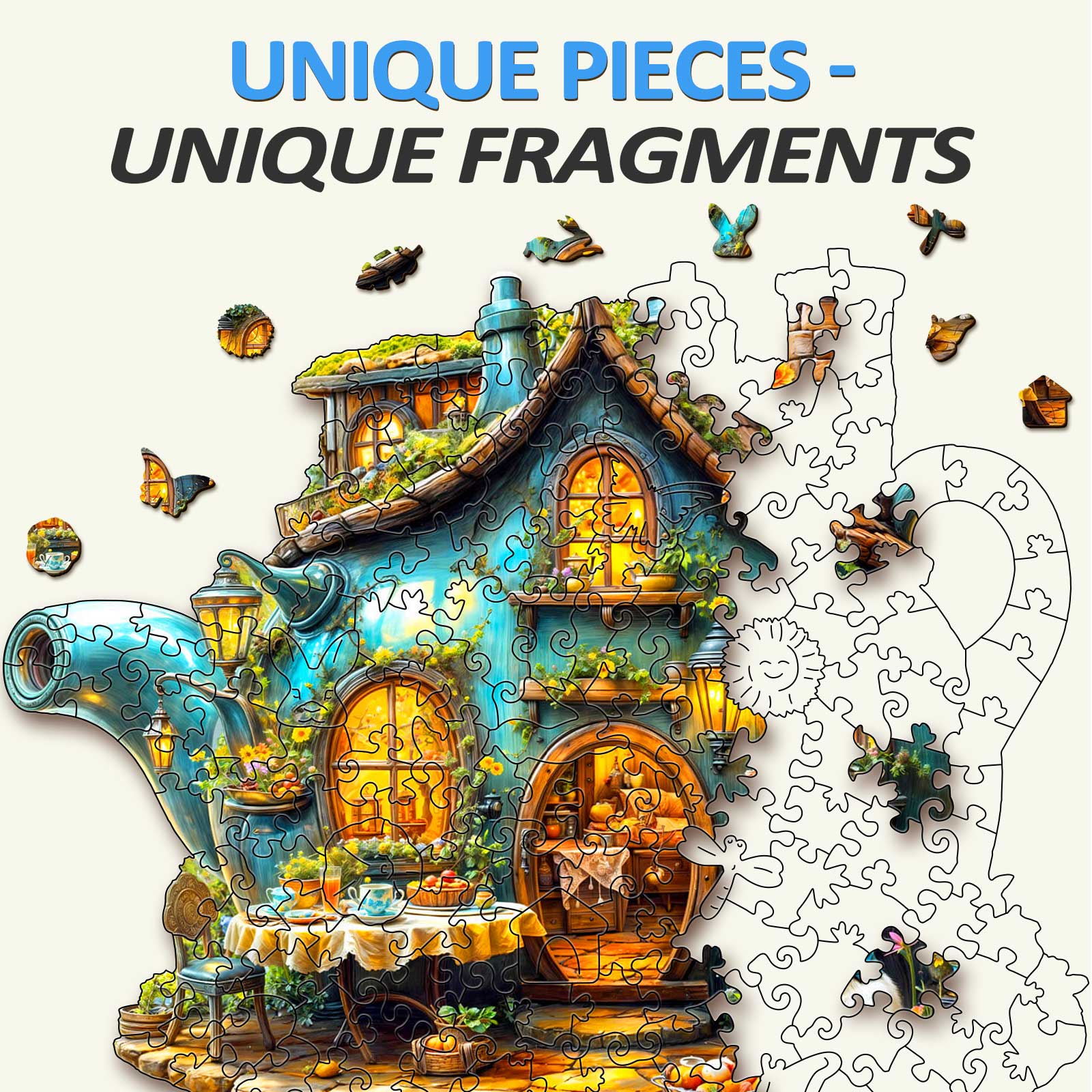 Rabbit's teapot Wooden Jigsaw Puzzle