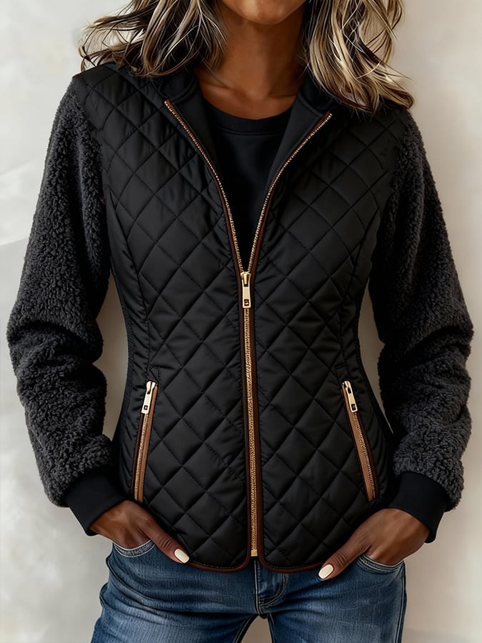 Women'S Casual Loose Color-Blocked Warm Coat