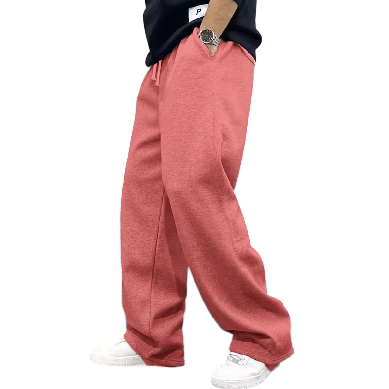 Men's Casual Fashionable Versatile Trendy New Plain Simple Drawstring Wide-Leg Long Pants