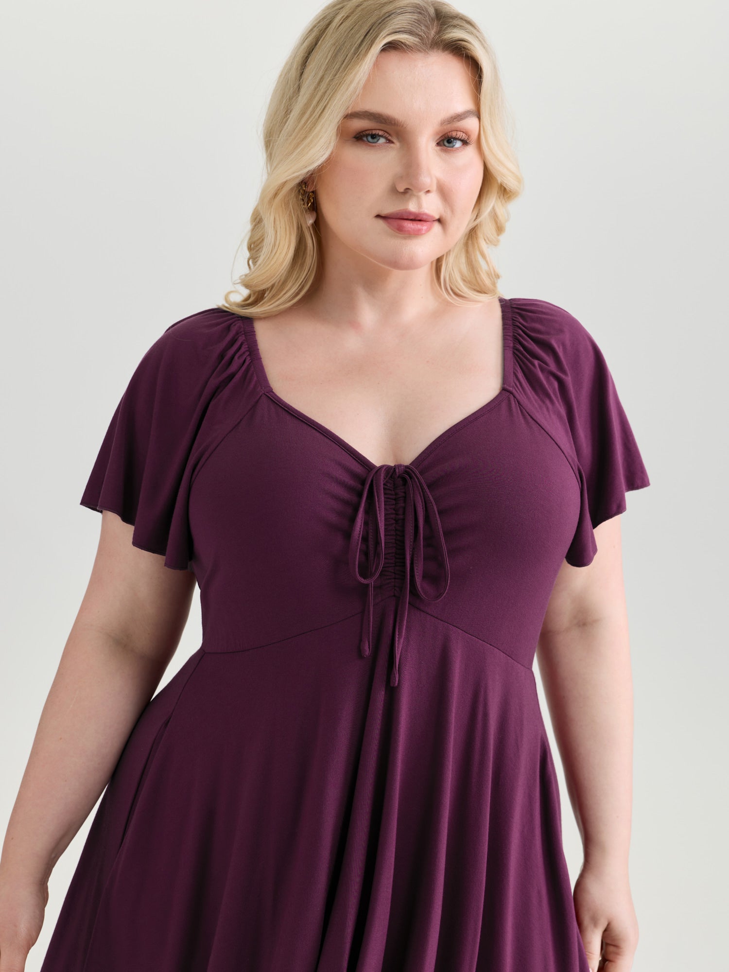 Stretchy Layered Drawstring Midi Dress