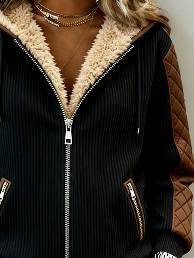 Women'S Casual Color-Blocked Patchwork Jacket