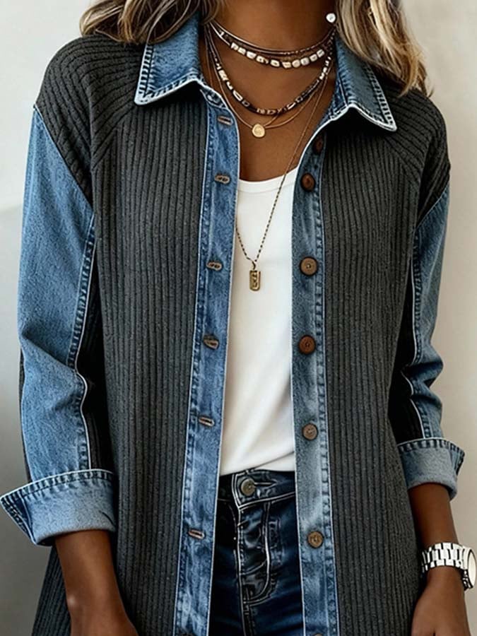 Women'S Casual Contrast Color Stitching Jacket