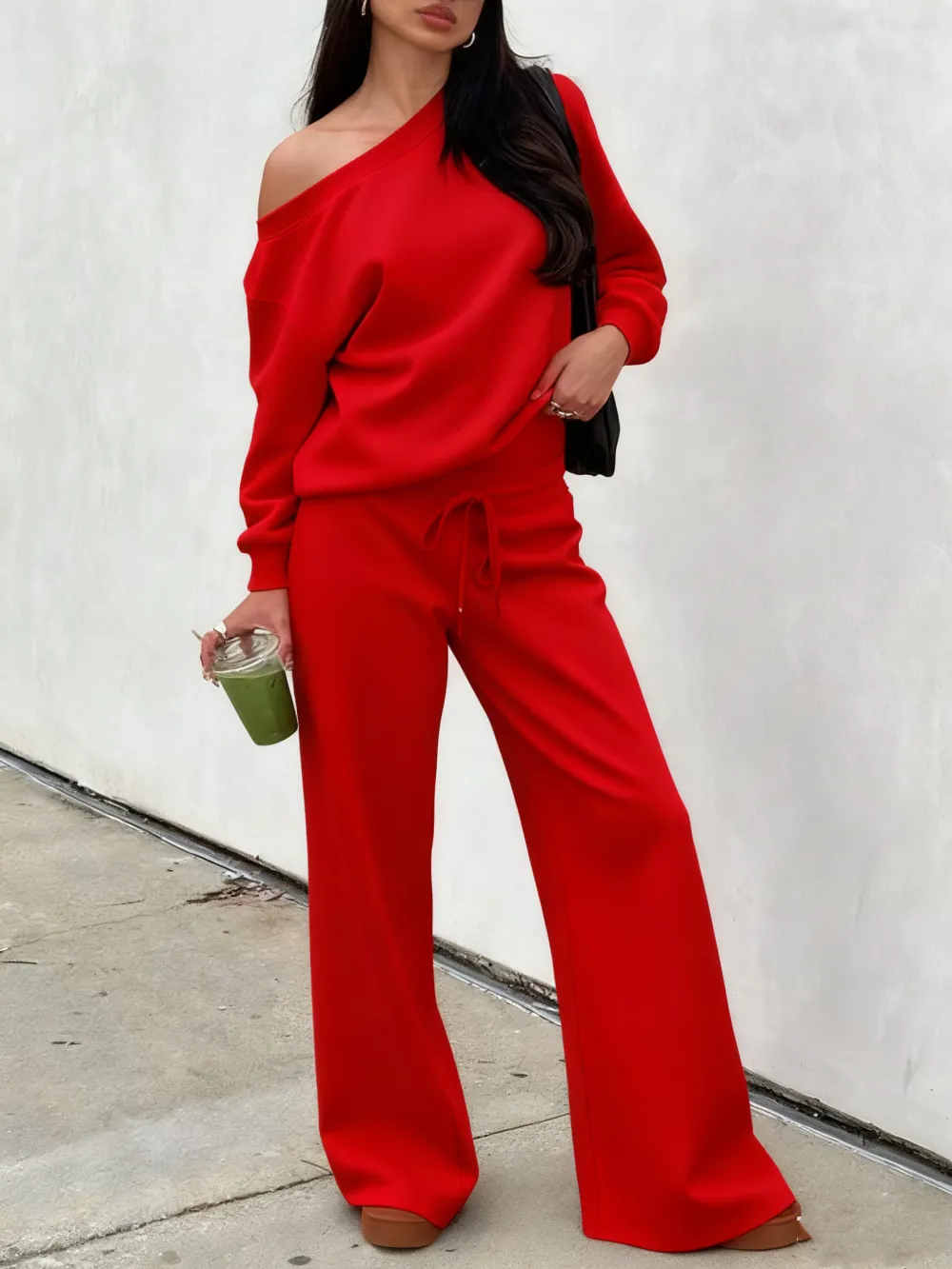 Women Off the Shoulder Long Sleeve Jumper & Pants 2 Piece Set