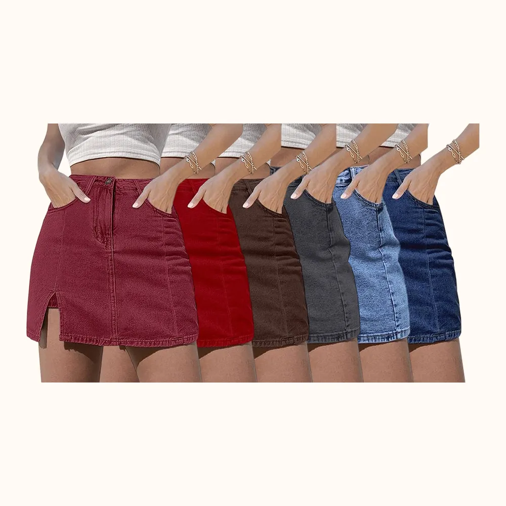 Skorts Skirts for Women Denim Mini Casual Oversize Skirt Side Slit with High Waisted Jean Shorts Stretchy