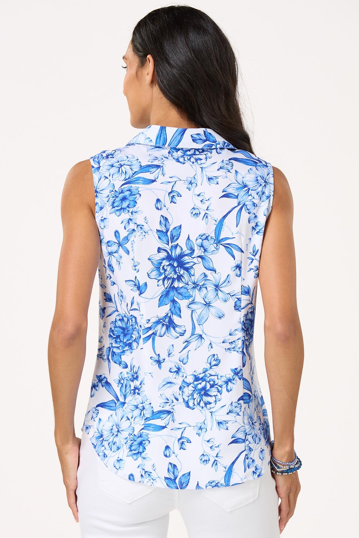 Blue Floral Collared Tank