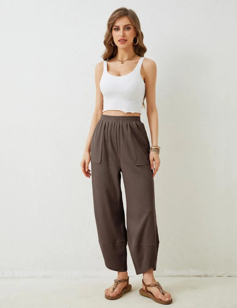 Women's Wide Leg Harem Pants Casual Palazzo Pants with Pockets High Waist Relaxed Fit