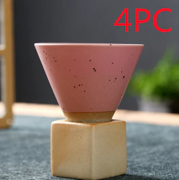 4PC Japanese Geometric Stoneware Espresso Cups