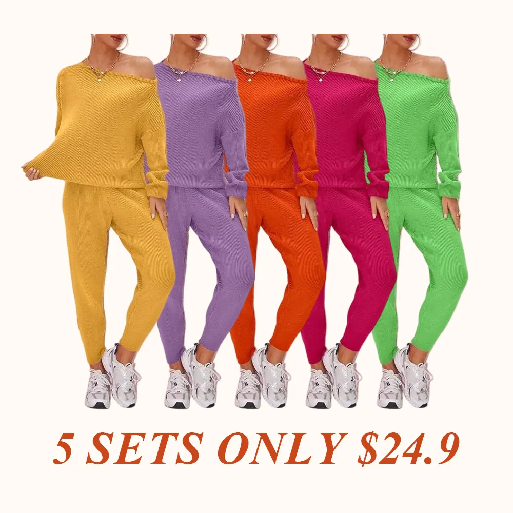 Women's 2025 Fall Winter Knit Set Oversized Sweater & Lounge Pants Matching Sets