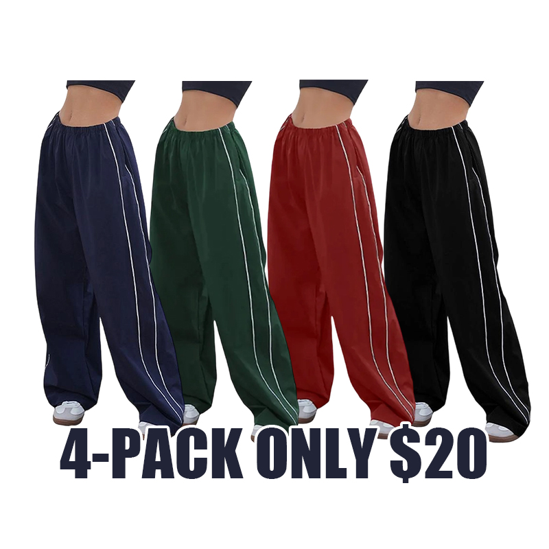 Wide-Leg Elastic-Waist Parachute Pants — Relaxed High-Rise Trousers