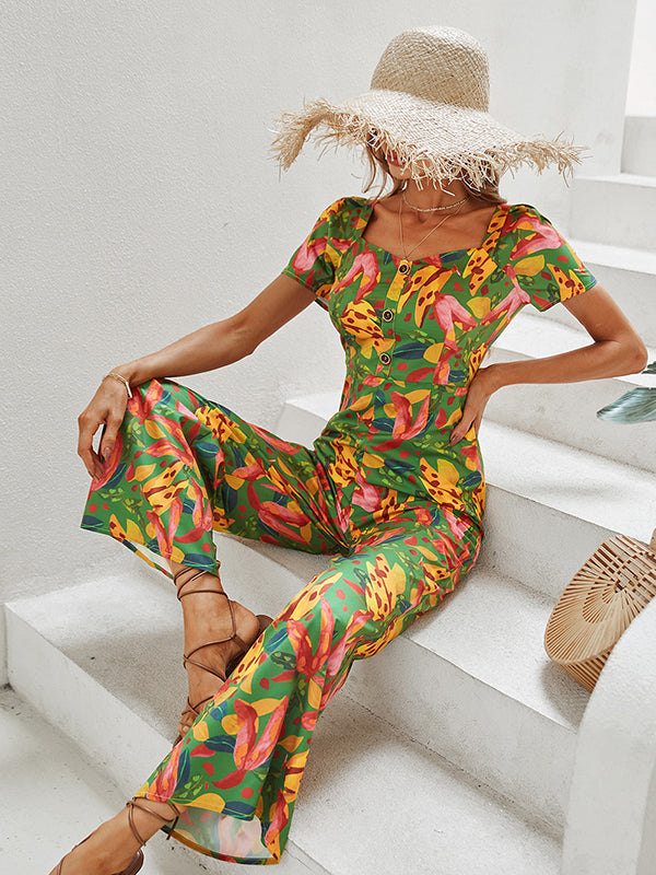Fashion Square Neck Floral Jumpsuit