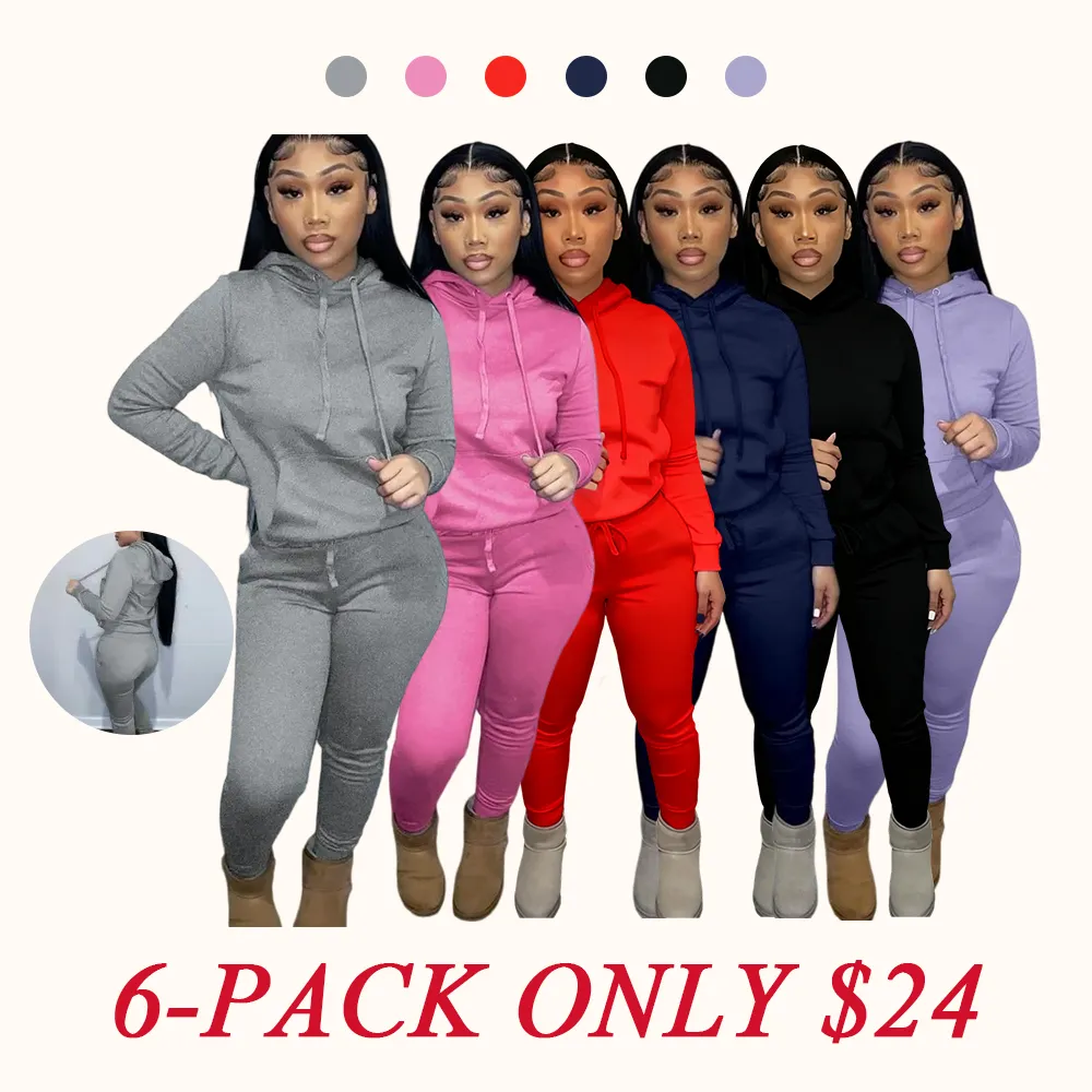 Women's drawstring hoodie and pocket sweatpants two-piece set