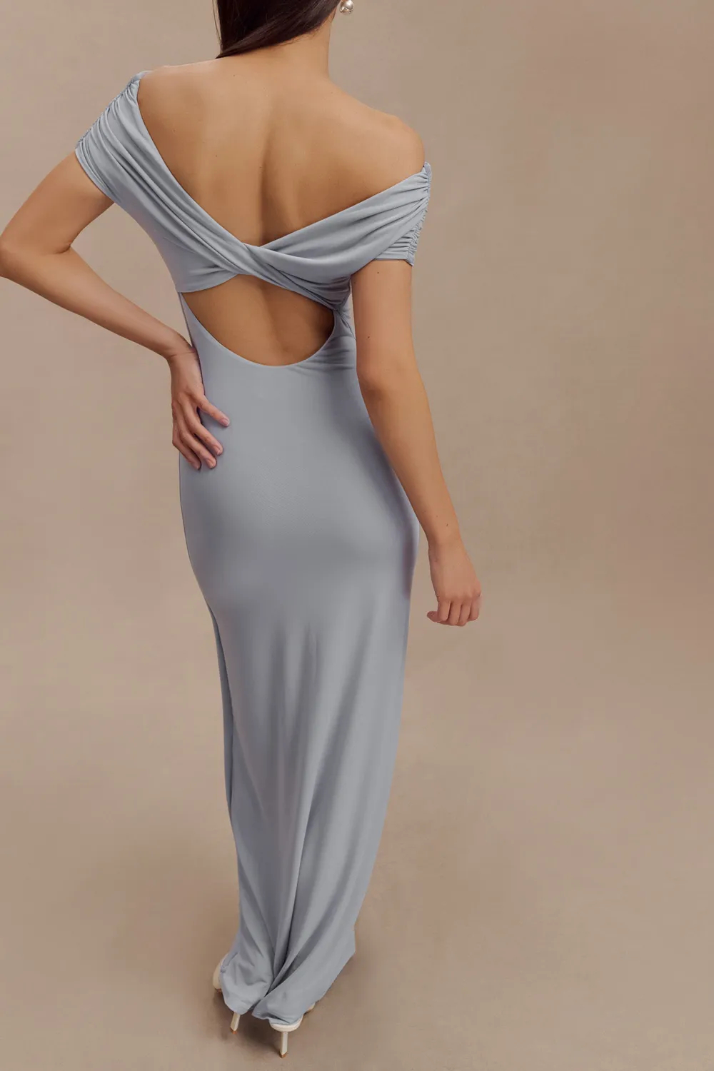 Casual Off Shoulder Slinky Maxi Dress