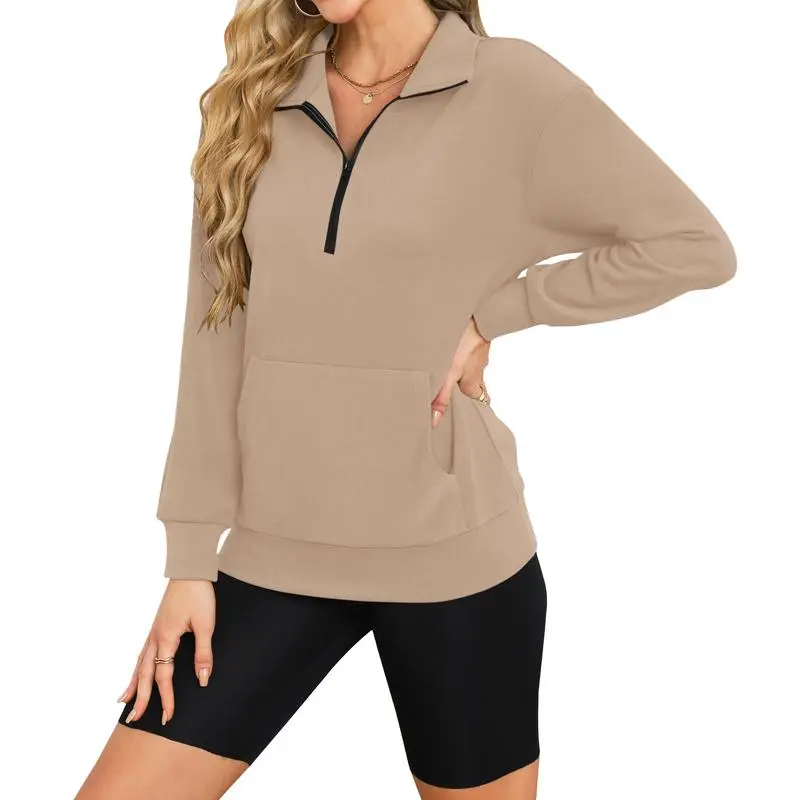 Women's Half Zip Sweatshirt Hoodless Hoodie Stand Collar Fleece Longsleeve Oversized