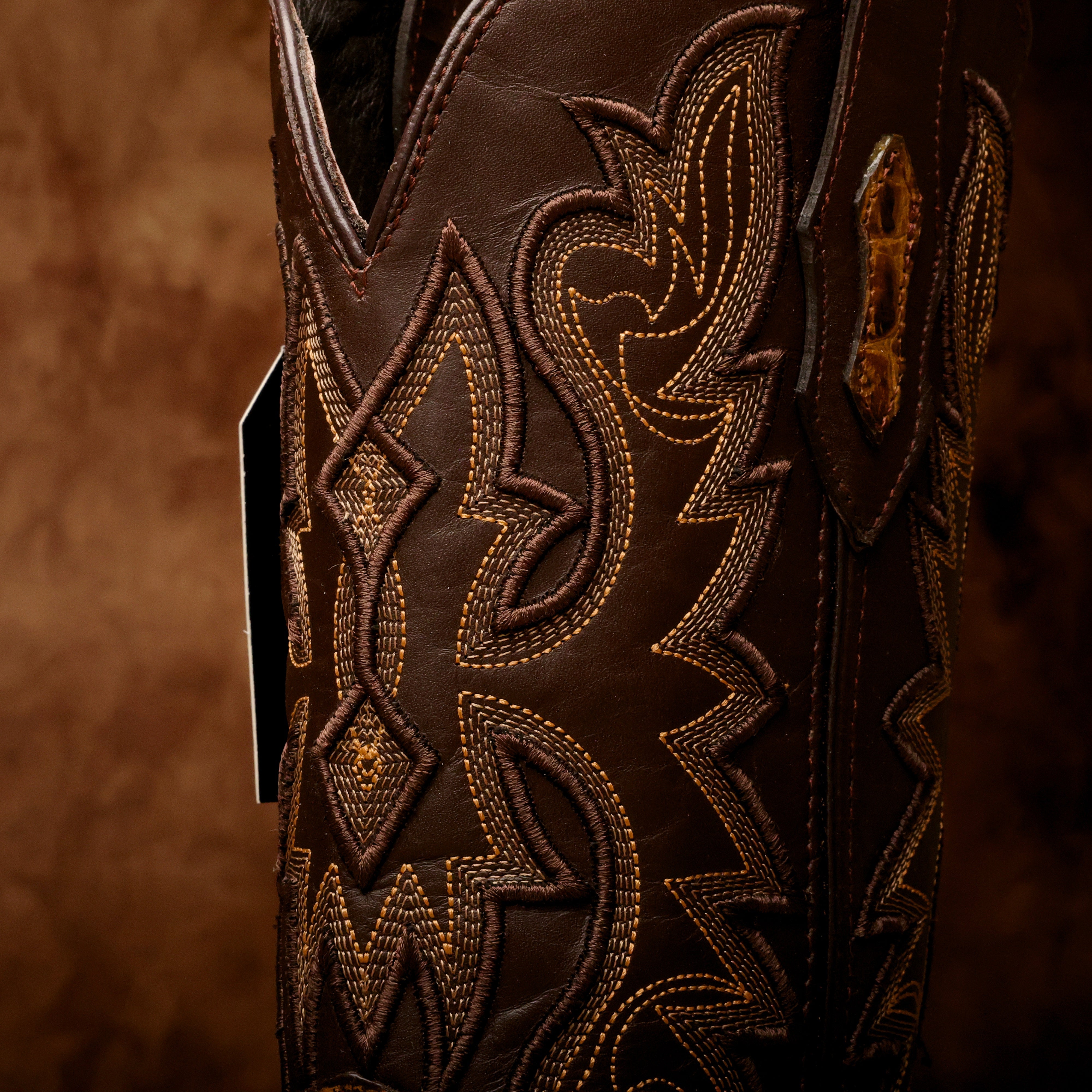 Honey Caiman Neck Leather Boots - Square Toe