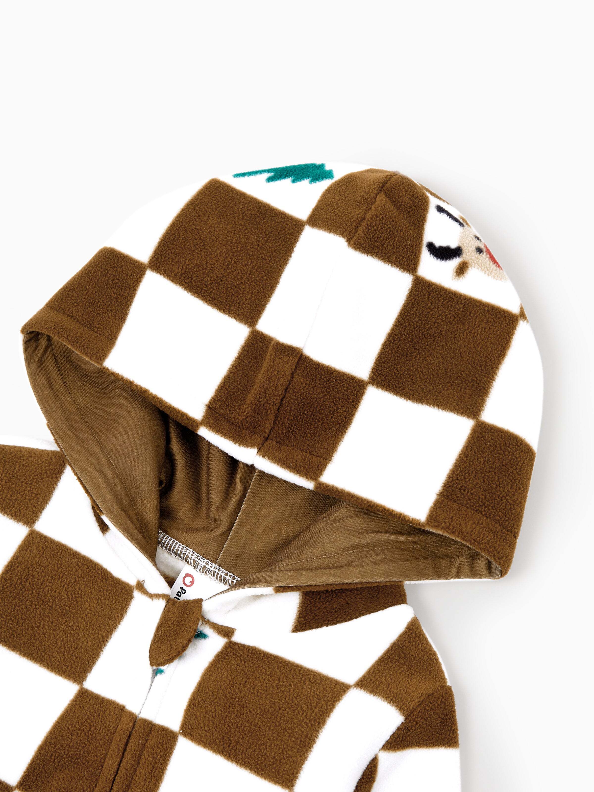 Christmas Onesies Matching Family Fleece Hoodie Pajamas Set Gingerbread Christmas-theme Plaid Print PJS with Christmas Socks Color block