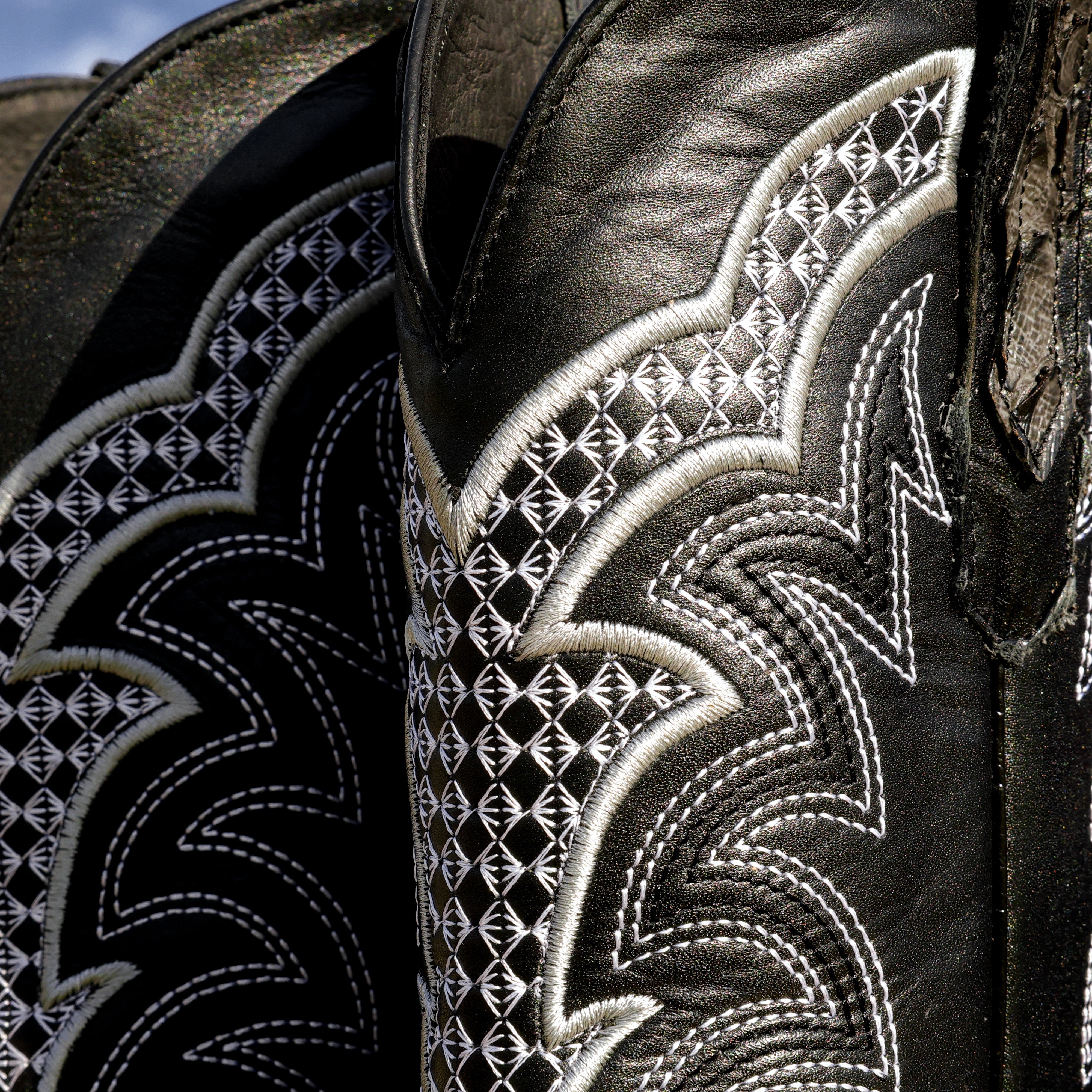 Grey Python Leather Boots - Square Toe