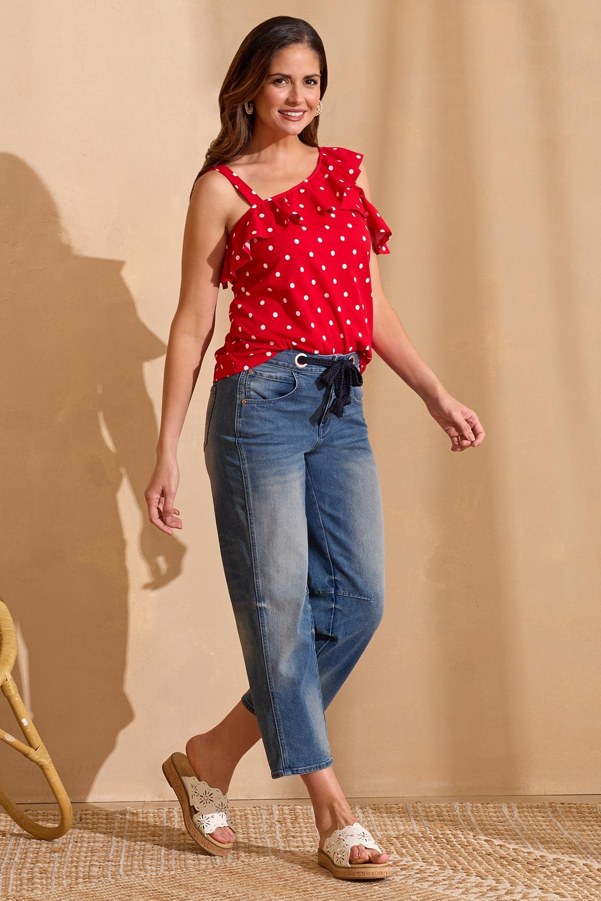 Rope Belt Barrel Leg Jeans