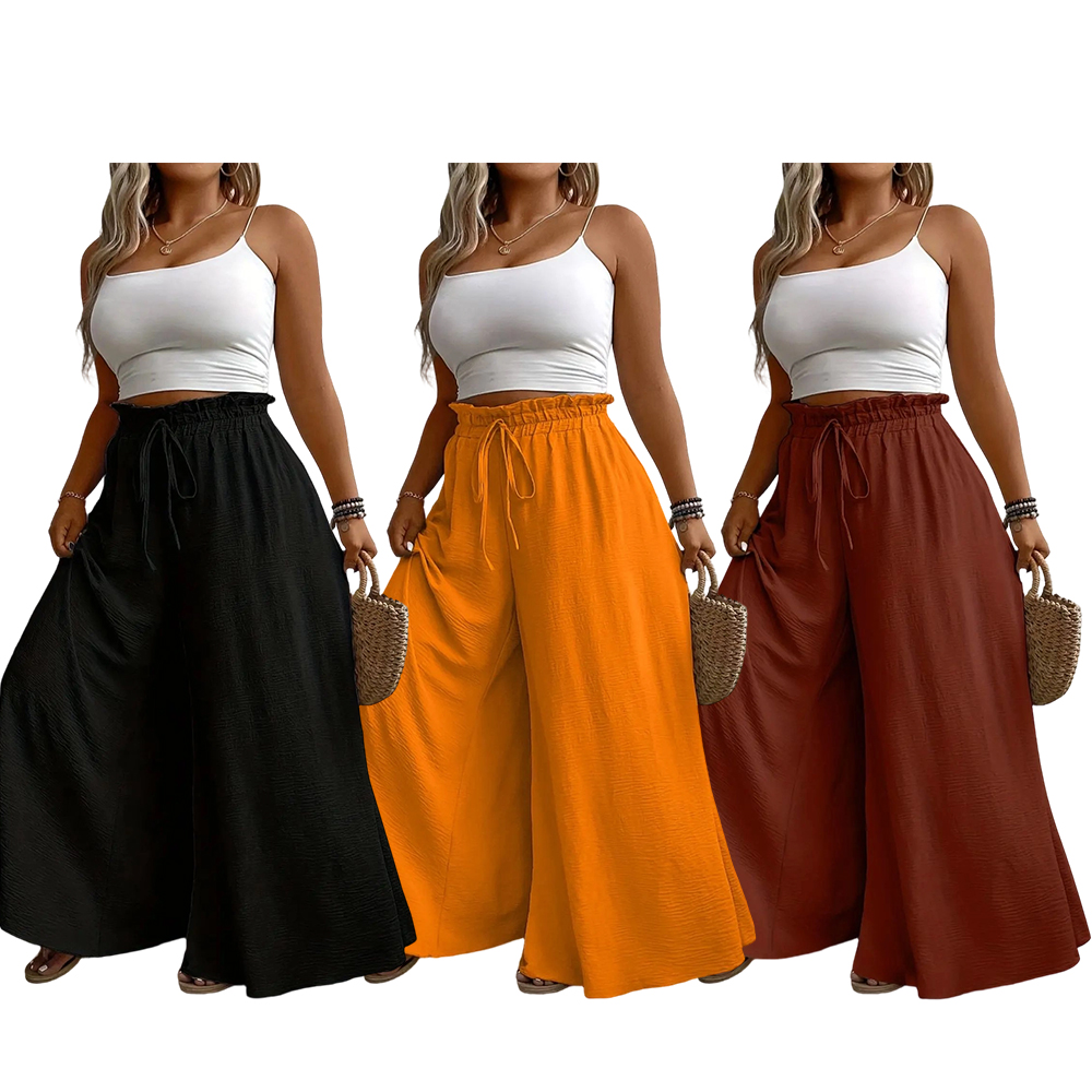 Elegant Plus Size Women's Wide Leg Pants, Loose Fit Commuter Style, Drapey Casual Trousers, Trendy Ladies Fashion