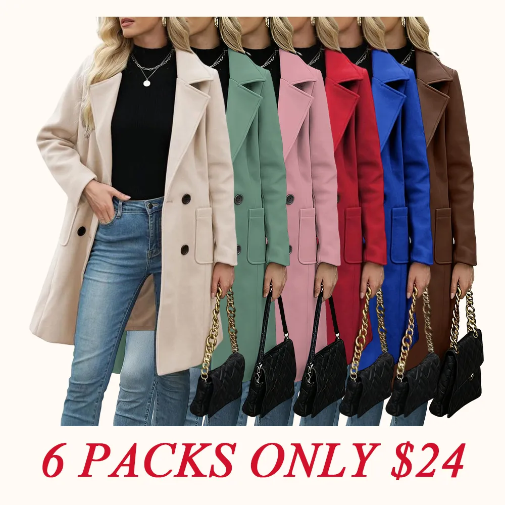 Women Winter Wool Blend Camel Mid-Long Coat