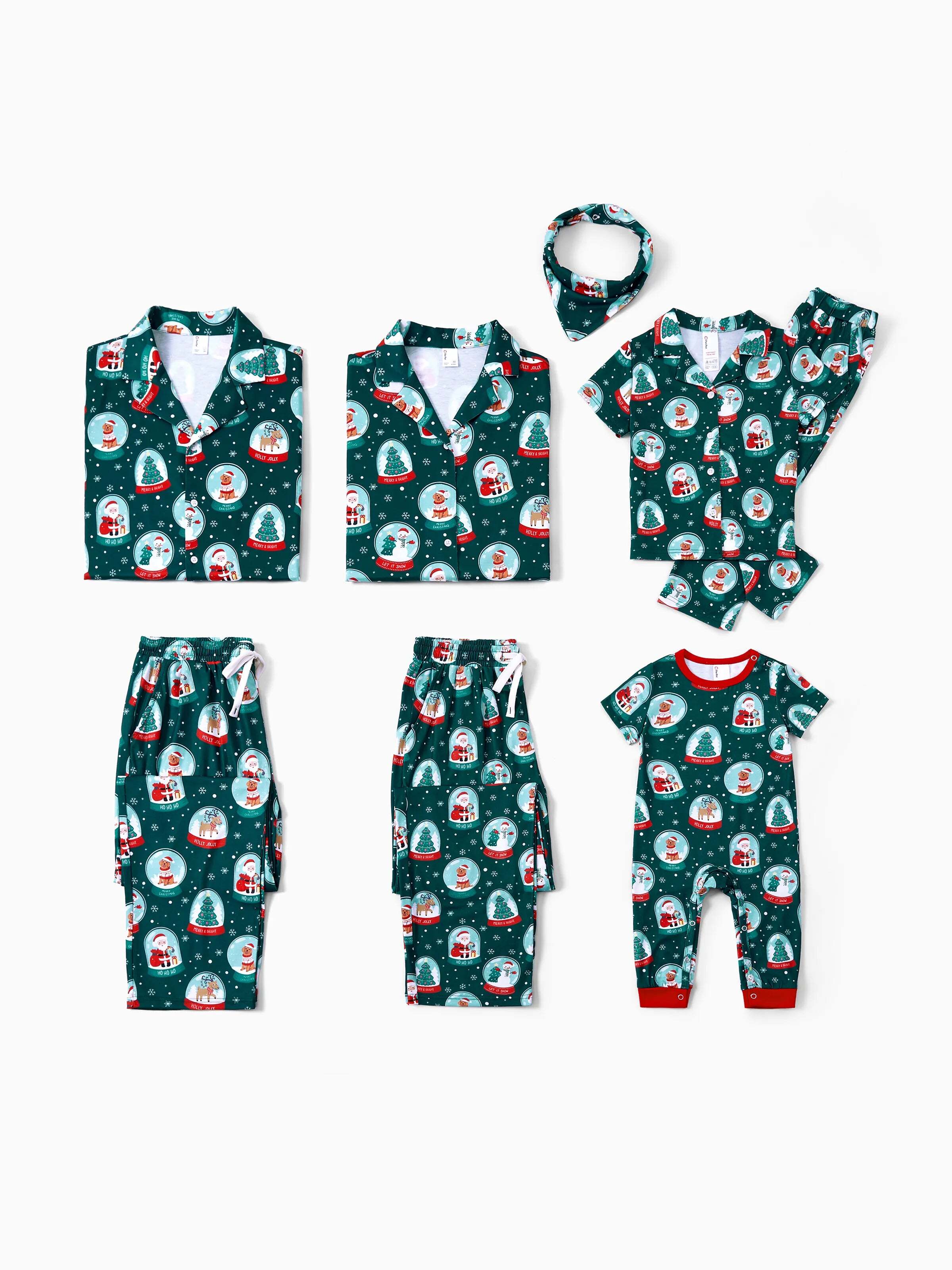 Christmas Matching Family Pajamas Set Santa Claus Christmas-themed Print PJS Turquoise