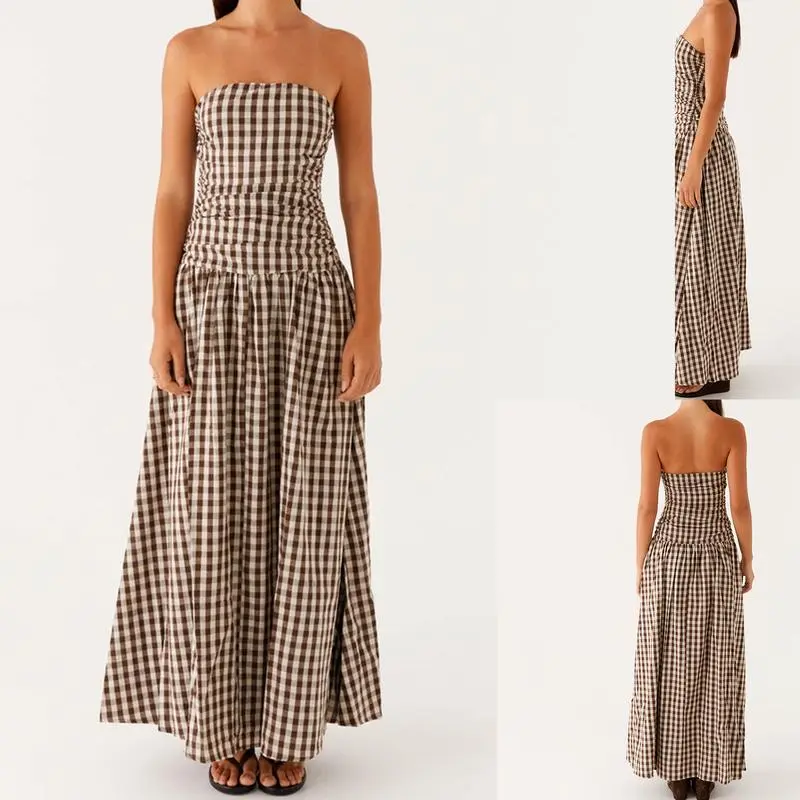 Women's Ruched Backless Boat-Neck Tube Dress