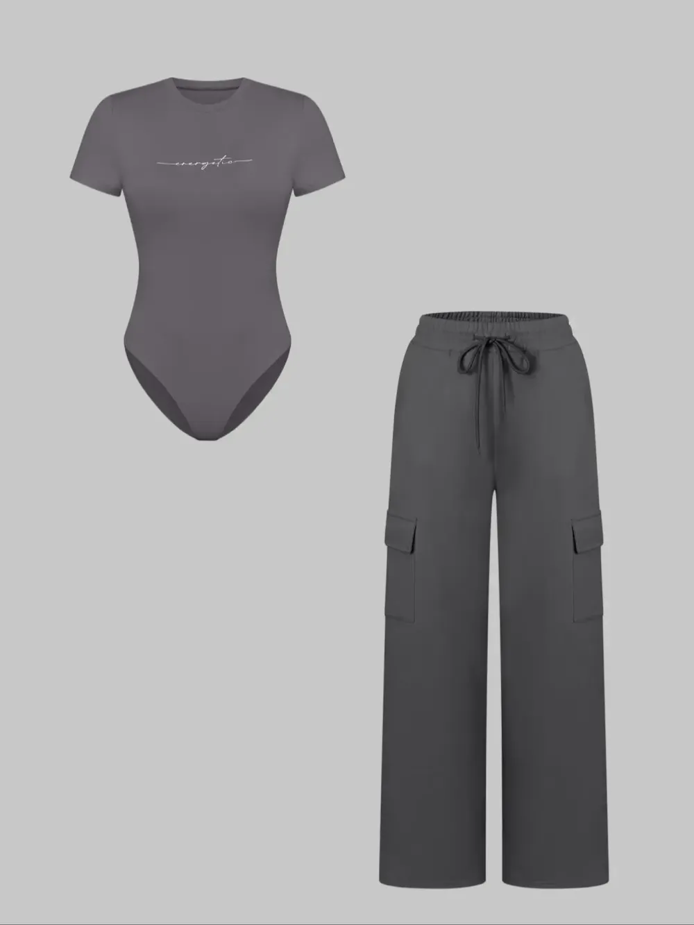 Women's Knit Letter Print Two-Piece Set, Casual Fitted Short Sleeve Jumpsuit & Long Pants, All Seasons Fashion