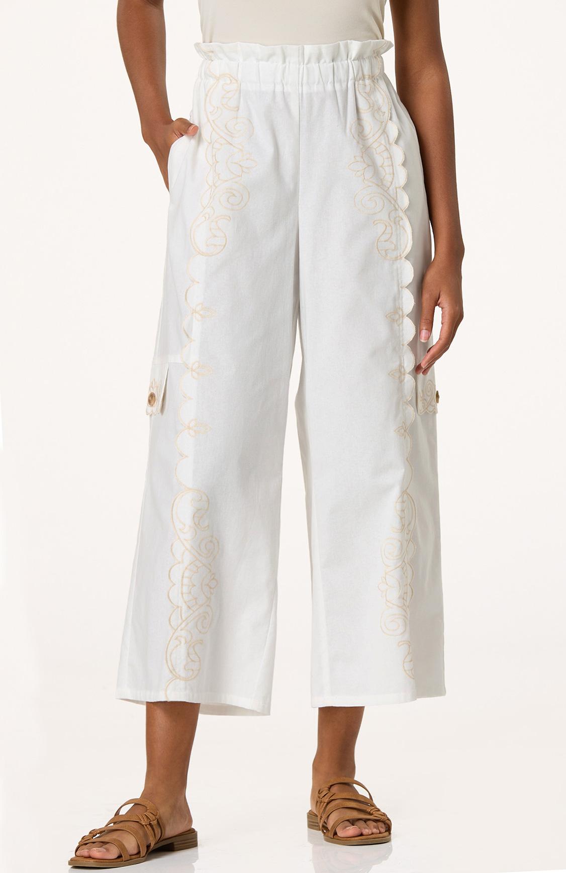 Cropped Embroidered Wide Leg Pants
