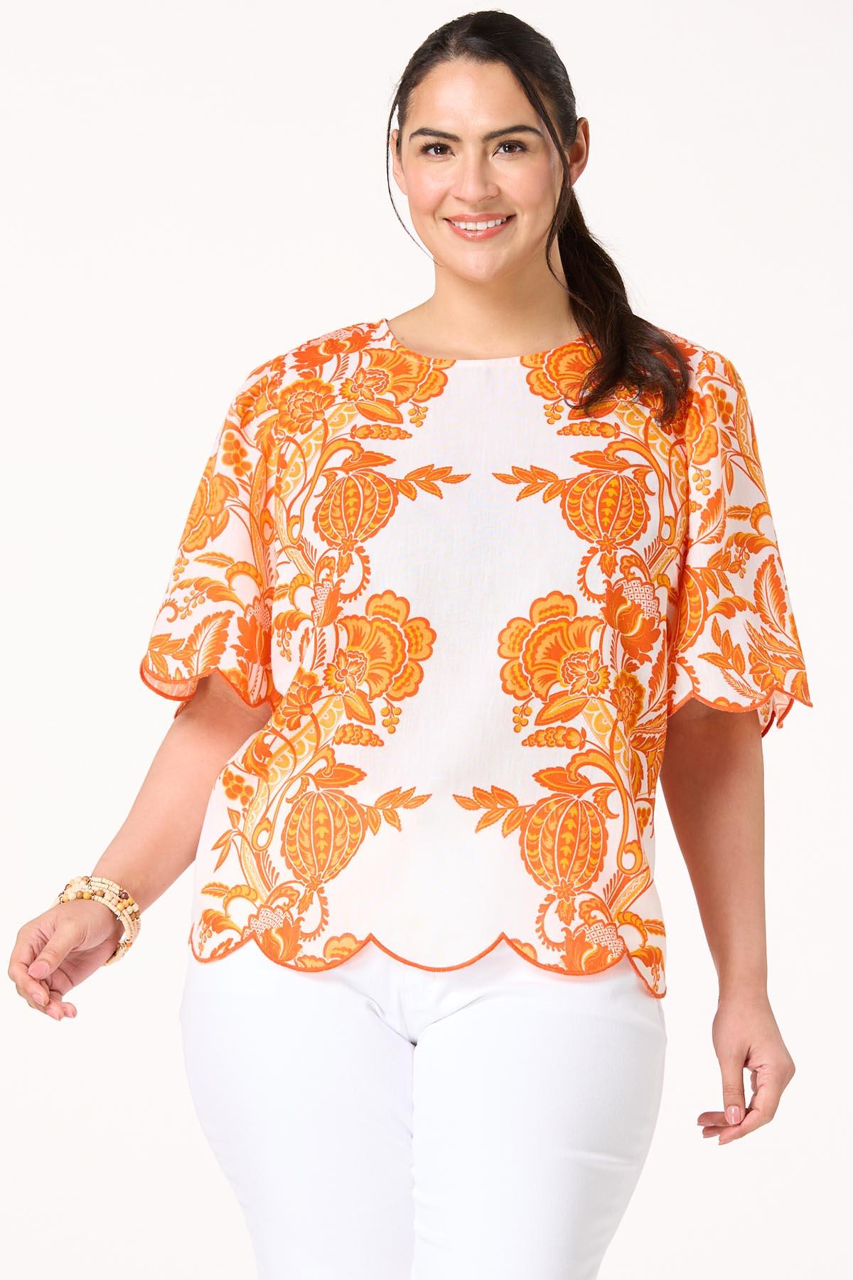 Plus Size Floral Scalloped Trim Top