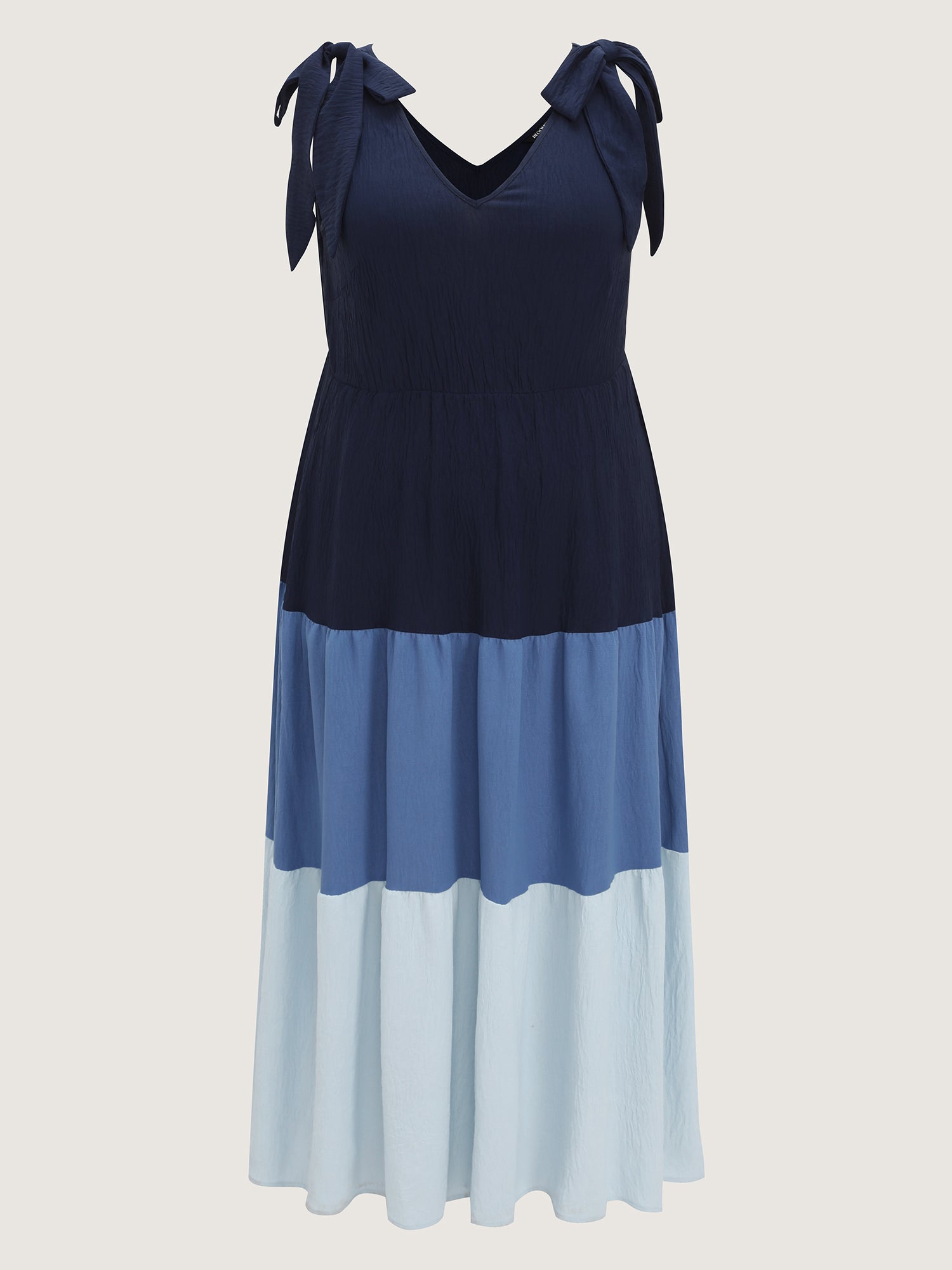 Colorblock Shoulder-Tie Tiered Maxi Dress