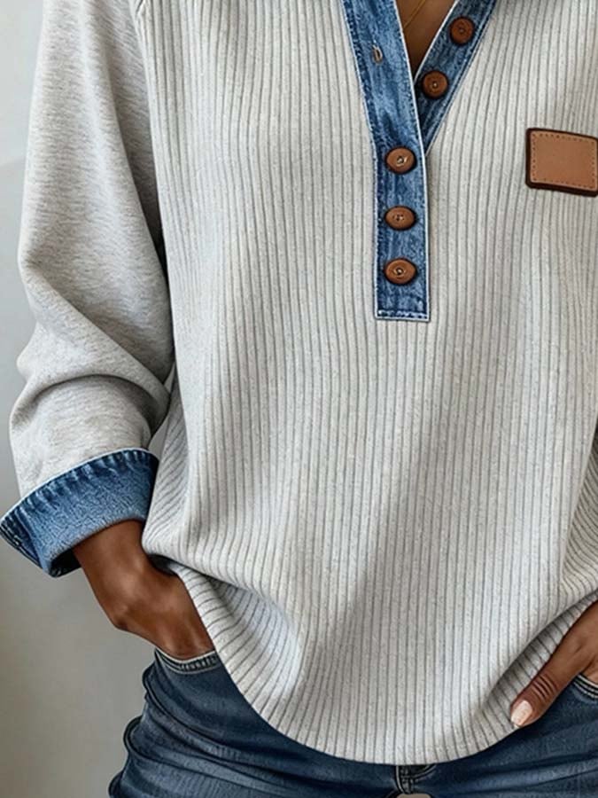 Women'S Casual Contrast Color Stitching Sweatshirt