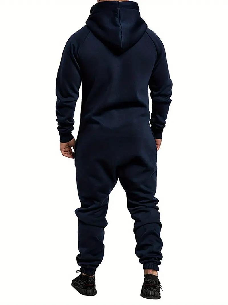 Mens Fleece Lined Hooded Jumpsuit Full Zip Up One Piece Pajamas Onesie Overalls Rompers Playsuit Jogging Sweatsuits