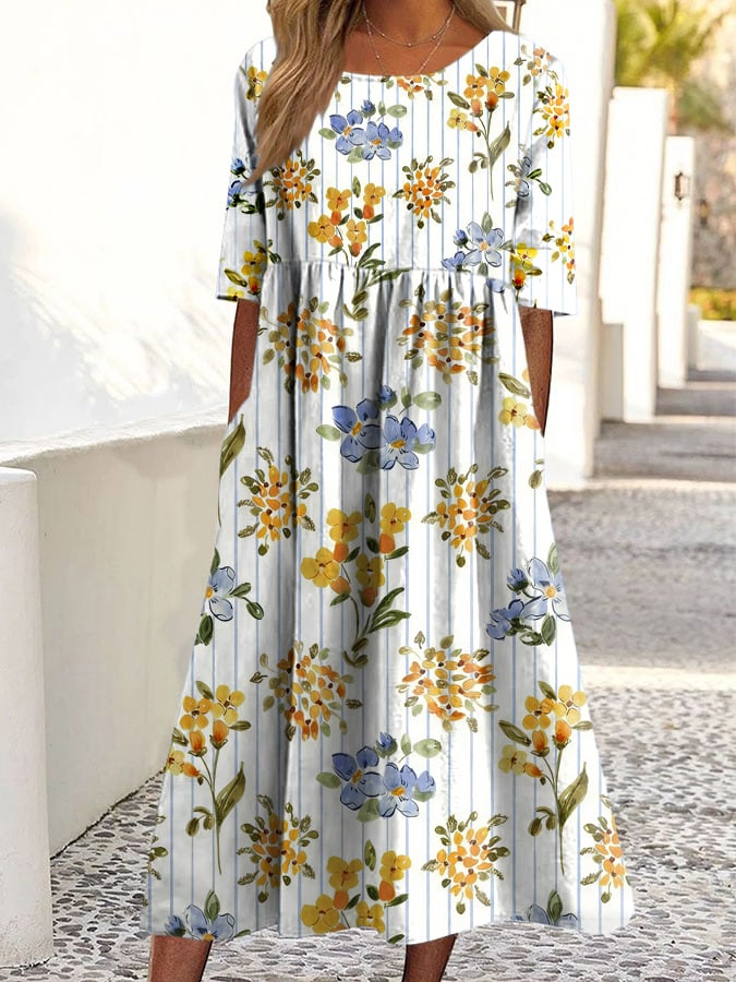 Women's Vintage Floral Art Print Dress- Fast Shipping