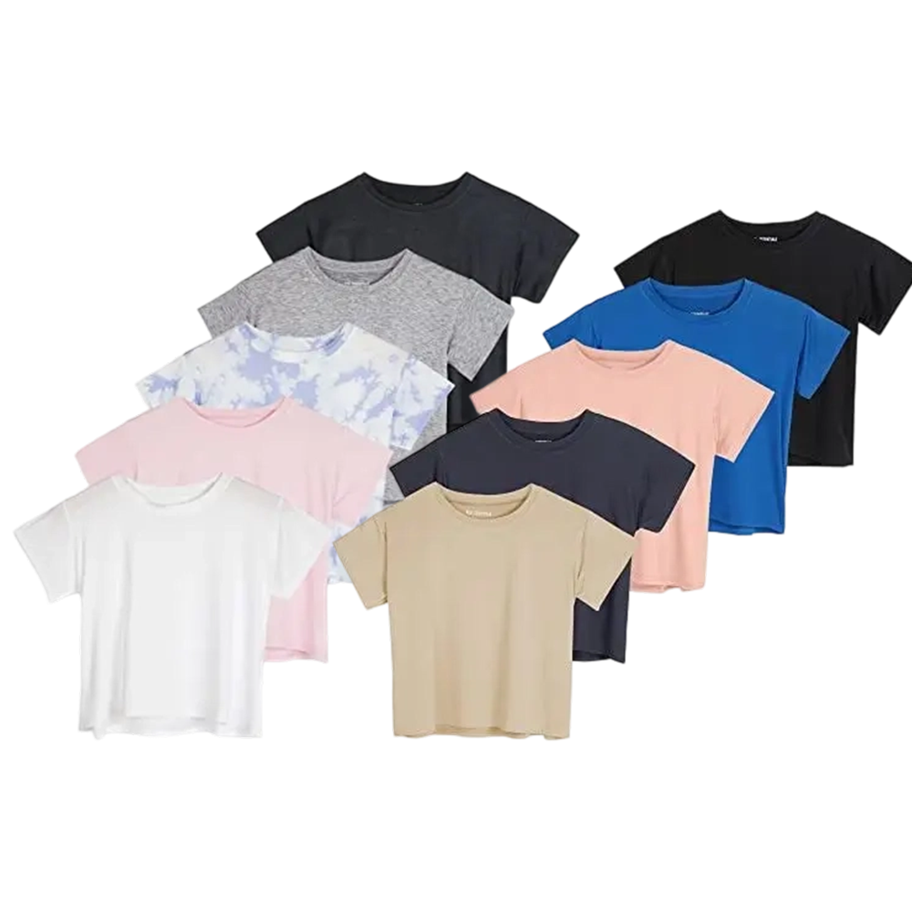 20 Pack: Women's Dry Fit Crop Top - Short Sleeve Crew Neck Stretch Athletic Tee