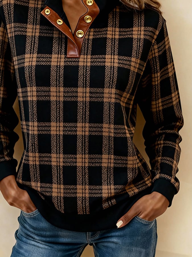 Women'S Casual Color Block Printed Pullover Sweatshirt