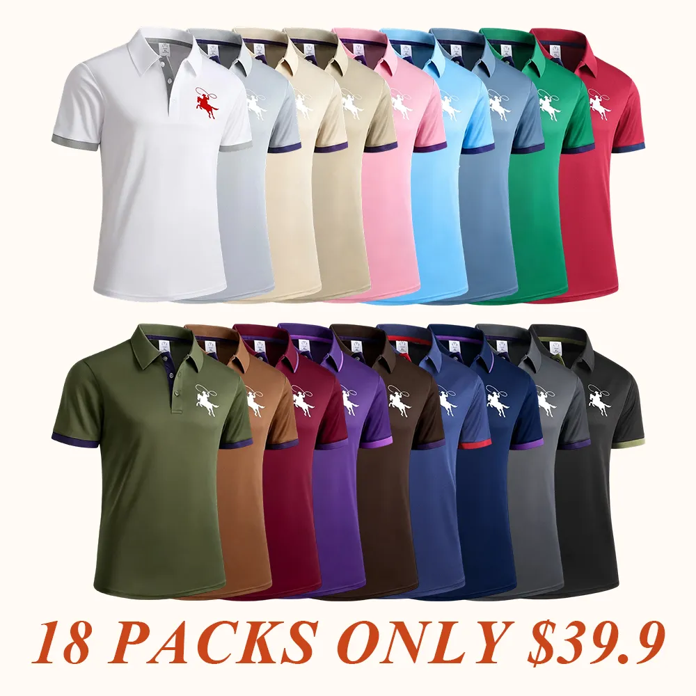 Men's Summer Short Sleeve Polo Shirts with Stylish Contrasting Striped Neckline for Casual Wear Masculine Top