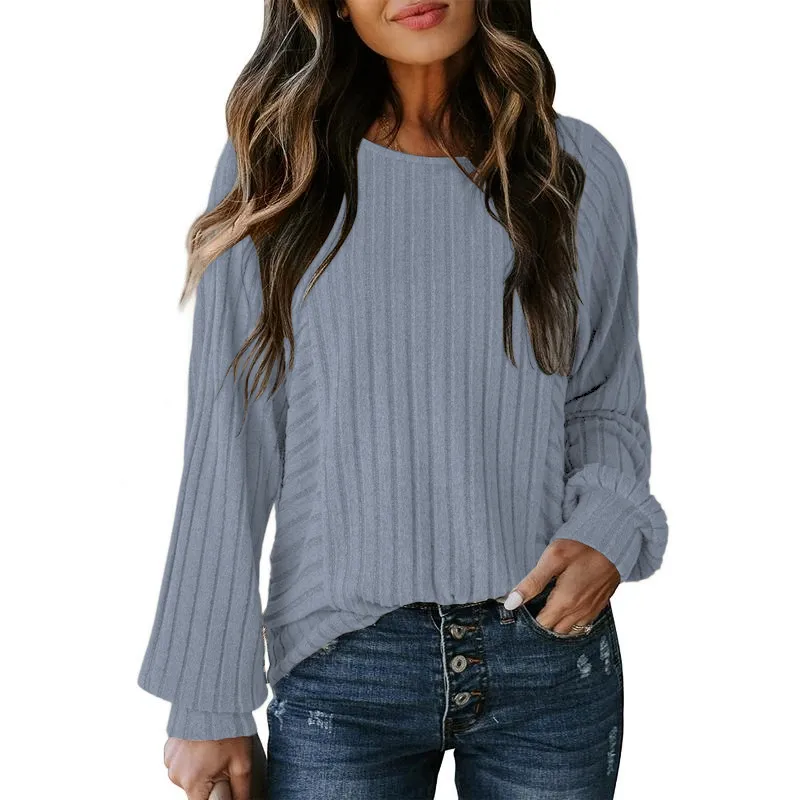Womens Soft Long Sleeve Crewneck Shirts Fall Casual Loose Fit Knit Tops Blouses