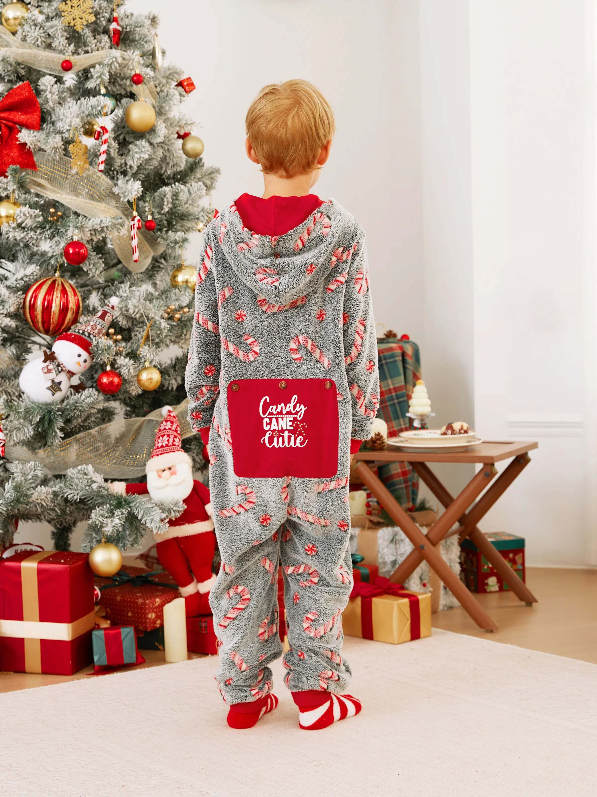 Onesies Pajamas Matching Christmas Outfits Candy Cane Pattern (Glow in the Dark) with Christmas Socks Black