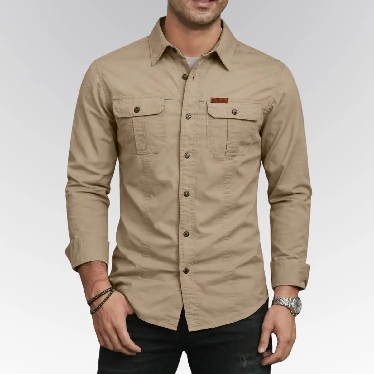 Men's Long Sleeve Workwear Shirt - Outdoor Casual Versatile Top