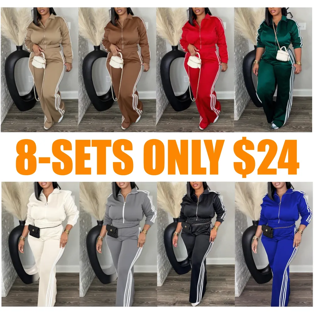 Casual Long Sleeve Zip Up Jacket & Pants Set