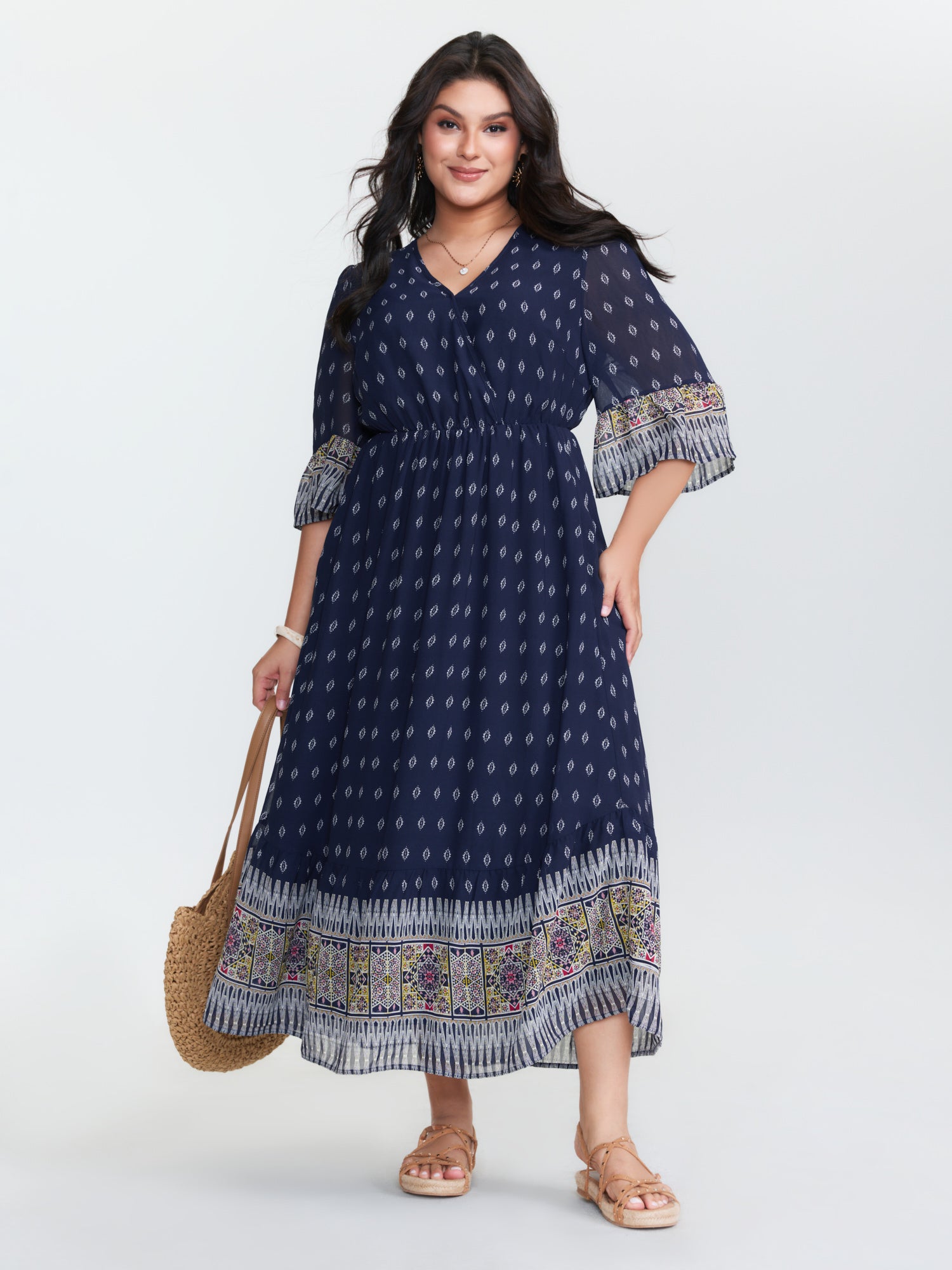 Boho Geometric Print Wrap Maxi Dress