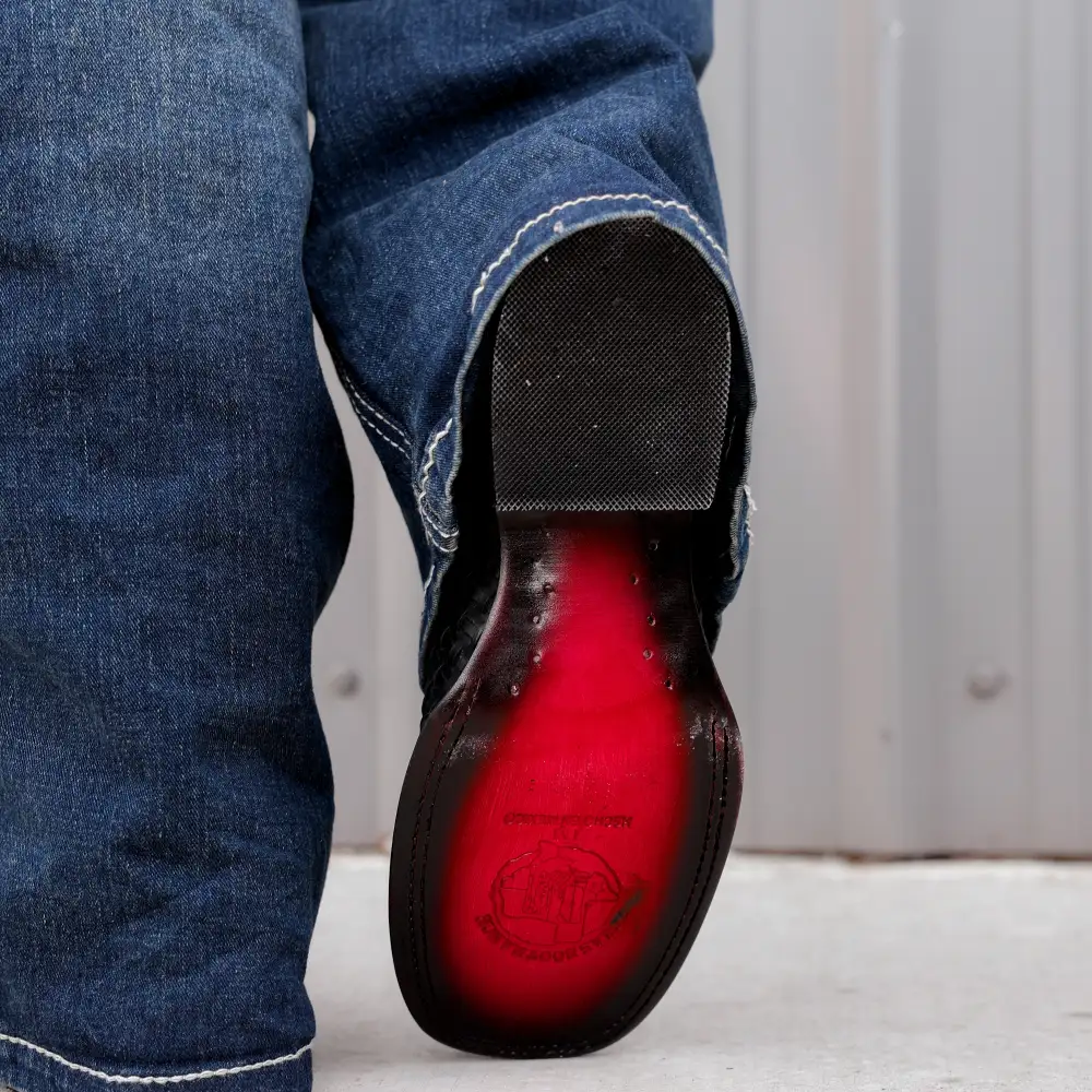 Black Basketweave Leather Boots - Square Toe