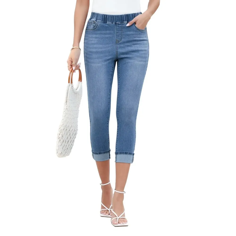 Women High Waisted Skinny Capri Pants Trendy Stretch Denim Cropped Jeans