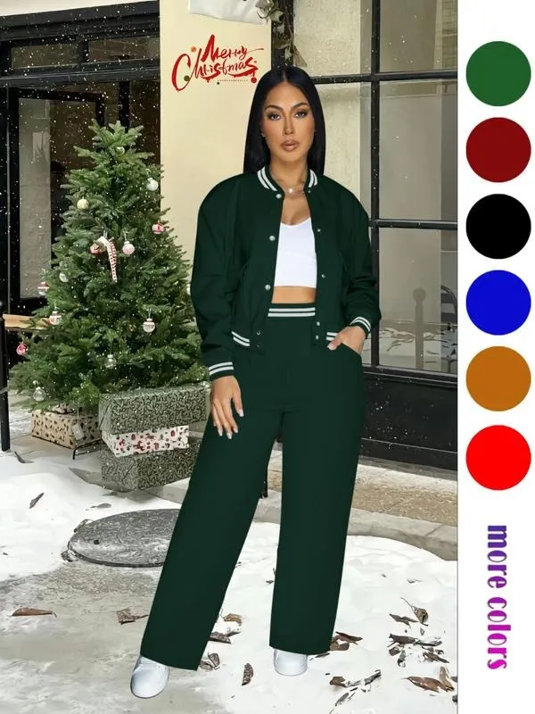 Women's Casual Baseball Jacket, Solid Color Sports Wear, Pocket Sportswear