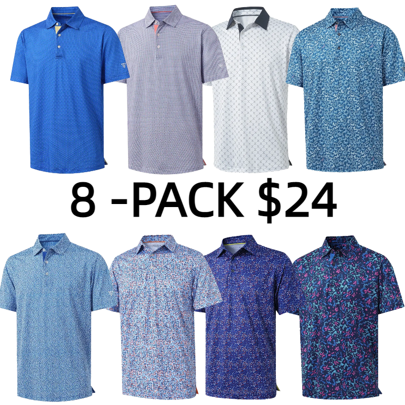 Men’s Printed Polo Shirt, Quick Dry Performance Stretch Moisture-Wicking Breathable Golf Top