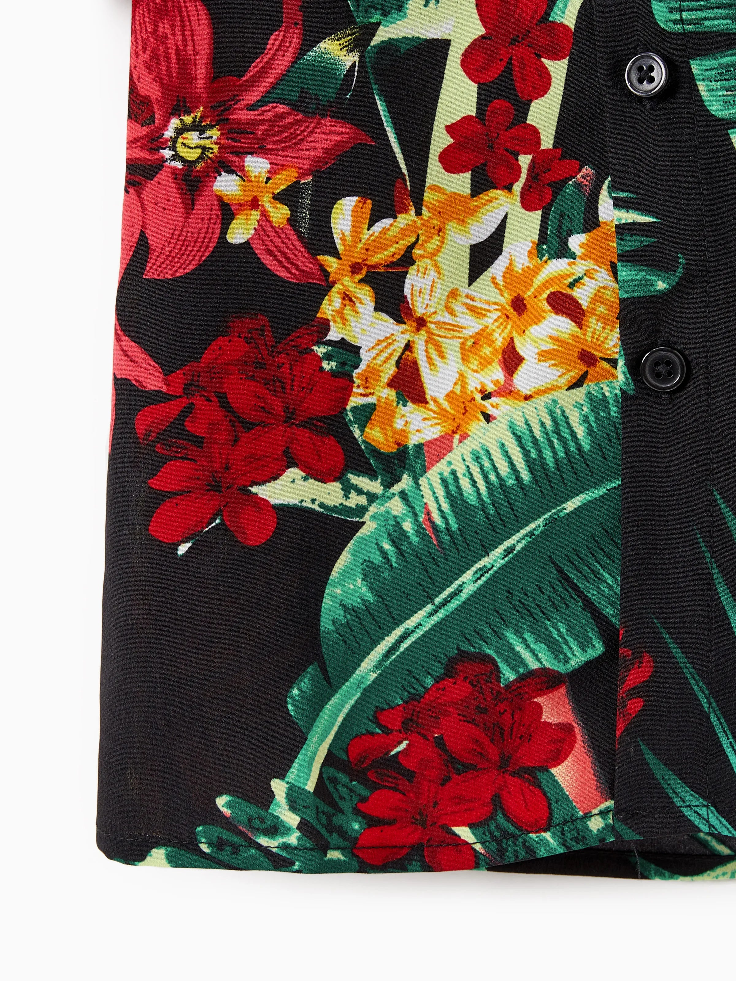 Family Matching Allover Plant Floral Print Halterneck Dresses and Short-sleeve Shirts Sets Black